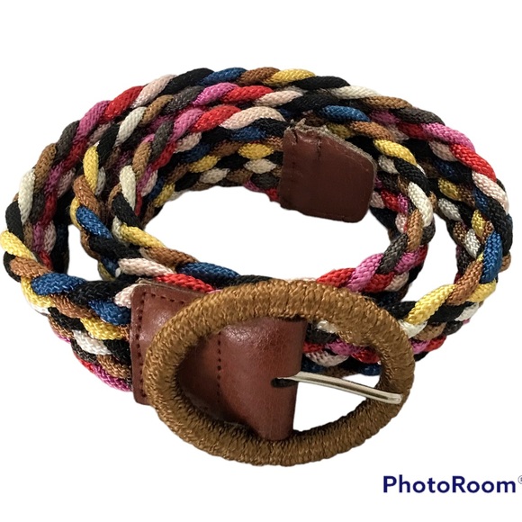 Multi Color Woven Belt Teal Red Blue Black Brown White Yellow Purple Gray OSFA - Picture 2 of 9